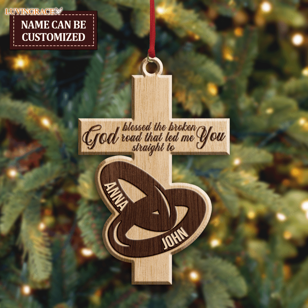 Luvingrace Couple Rings And Cross God Blessed Personalized Ornaments Wooden Ornament