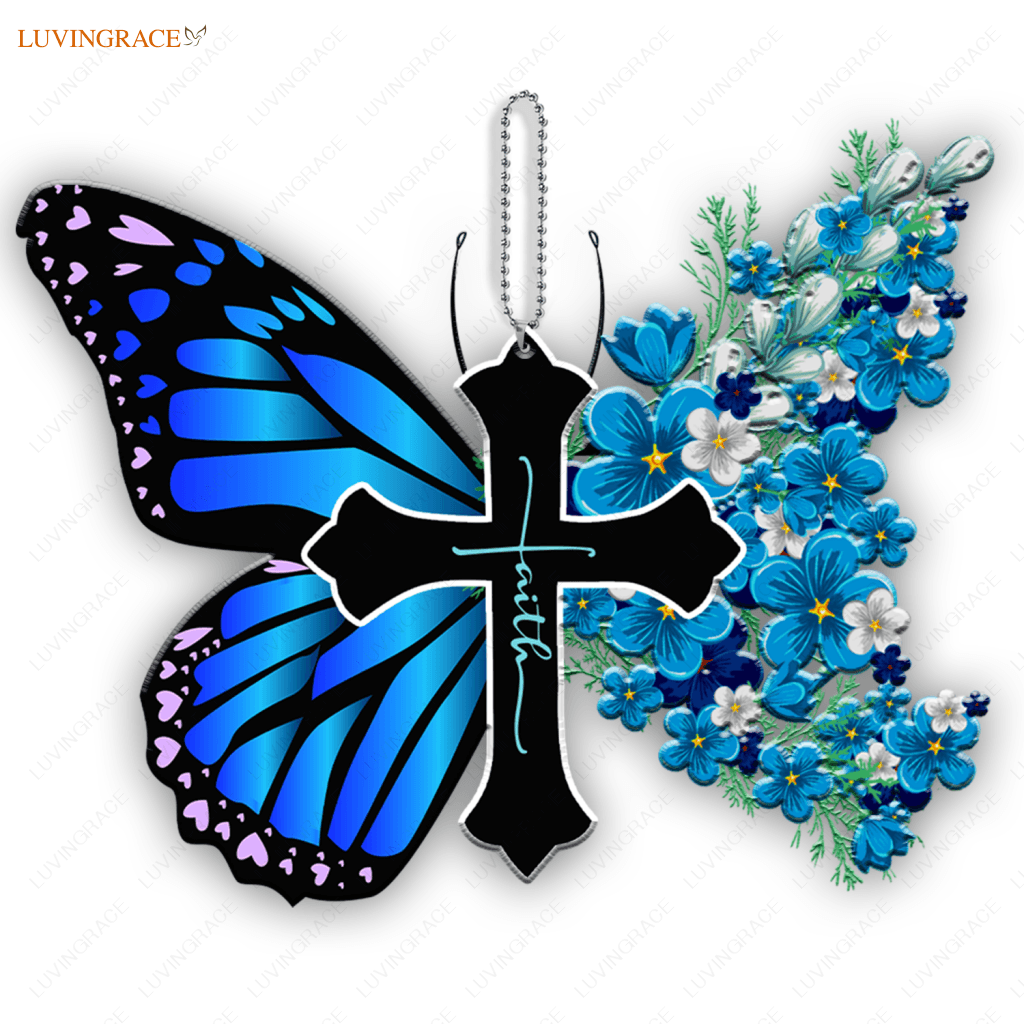 Faith Cross With Bright Butterflies Badge Reel Butterfly Badge