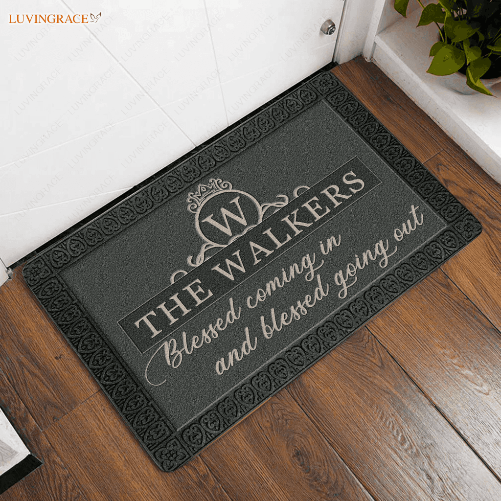 Luvingrace L67 Royal Monogram Collection Blessed Coming In Personalized Doormat