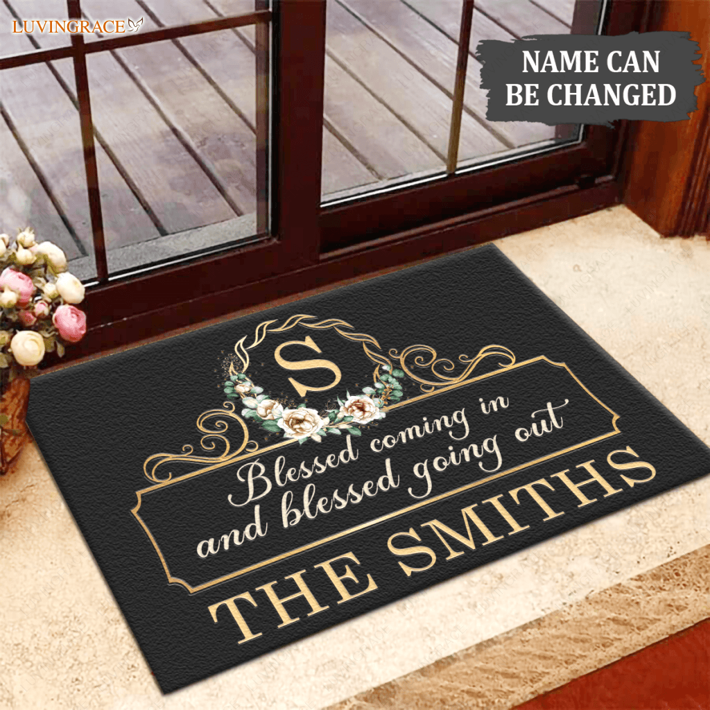 Luvingrace L98 Elegant Vintage Monogram Collection Blessed Coming In Personalized Doormat