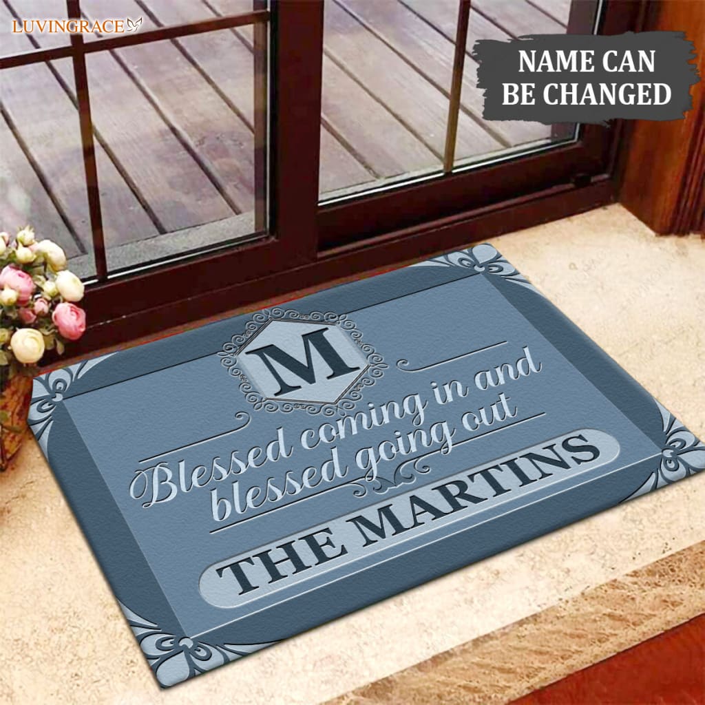 Luvingrace M40 Luxury Monogram Collection Blessed Coming In Personalized Doormat