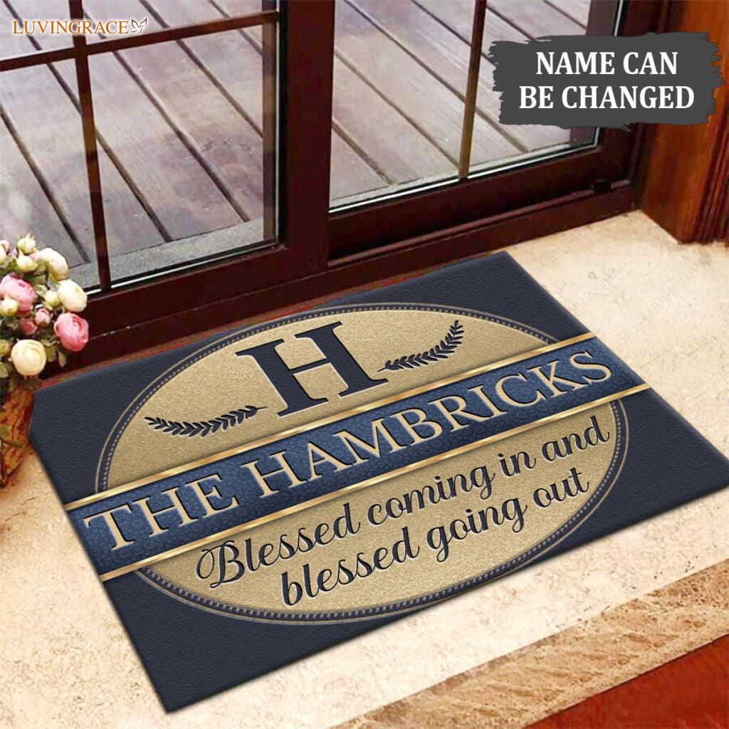 Luvingrace M43 Vintage Monogram Collection Blessed Coming In Personalized Doormat