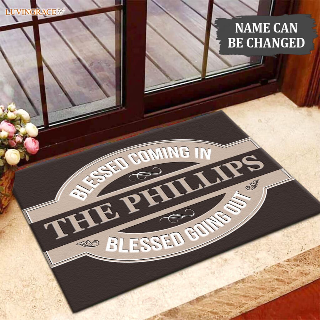 Luvingrace M82 Vintage Monogram Collection Blessed Coming In Personalized Doormat