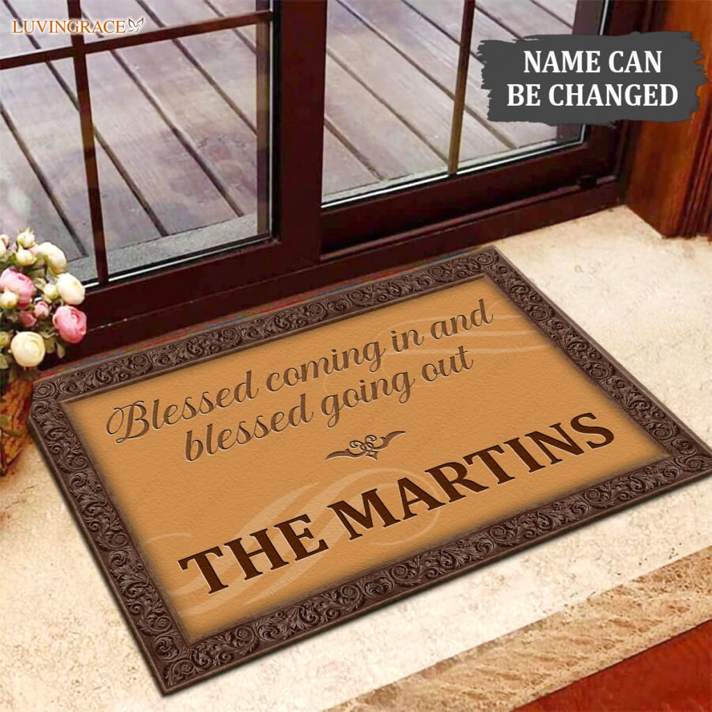 Luvingrace M89 Decorative Monogram Collection Blessed Coming In Personalized Doormat