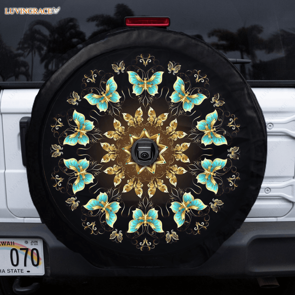 Mandala Of Golden Butterflies Tire Cover Car Accessories
