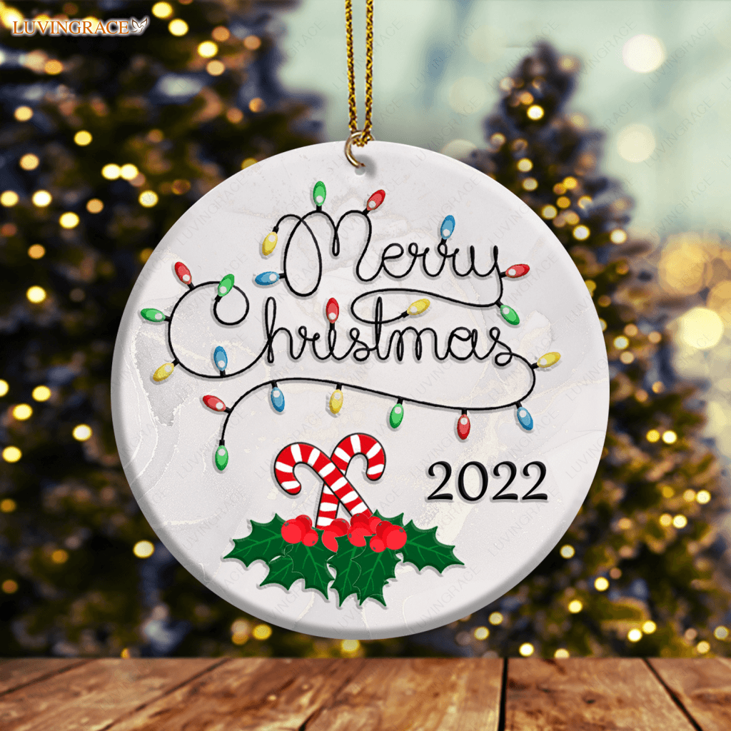 Merry Christmas Lights And Candy Ornament Ceramic