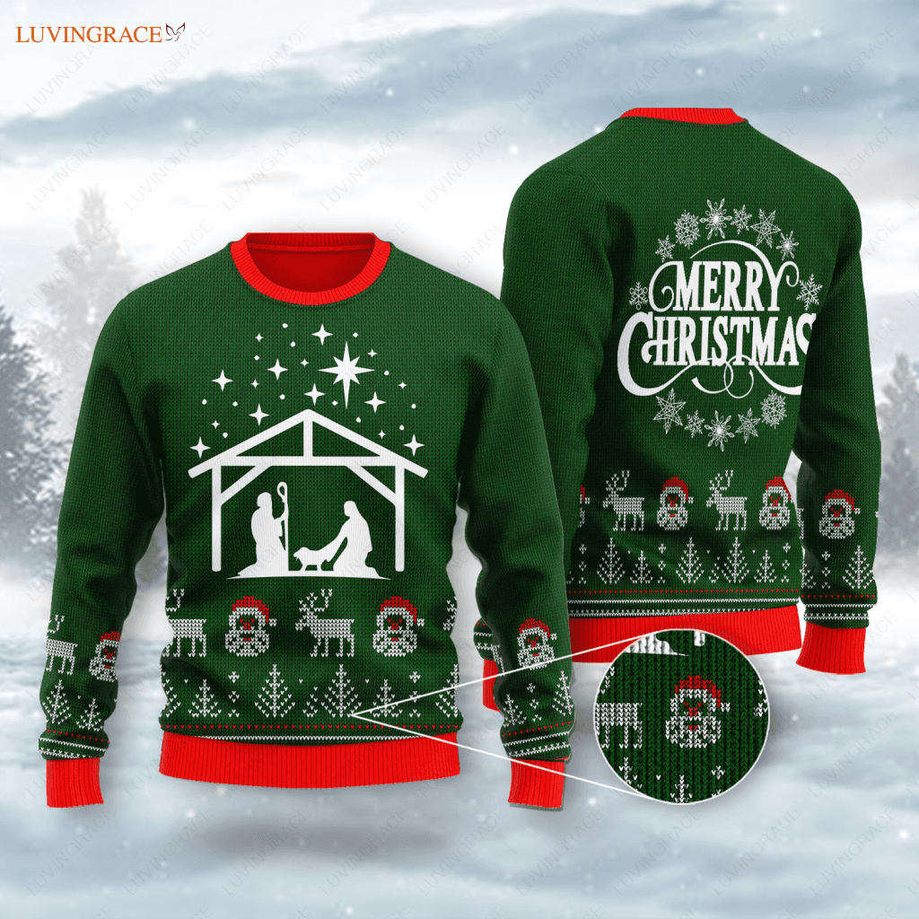Merry Christmas Santa Reindeer Wool Knitted Pattern Ugly Sweater Sweatshirt