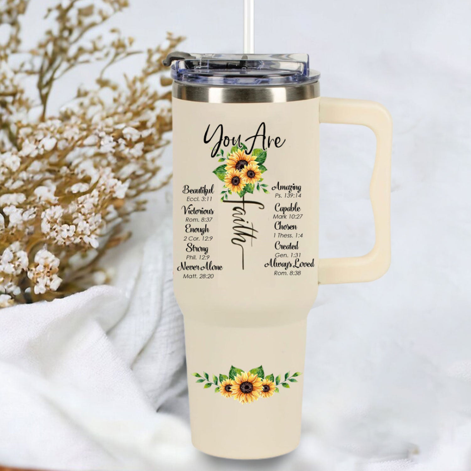 Sunflower You are 40oz Tumbler Travel Cup Christian Gifts for Women. Spiritual Gift, Inspirational Religious Gifts for Women. Birthday Gifts for Women, Friends