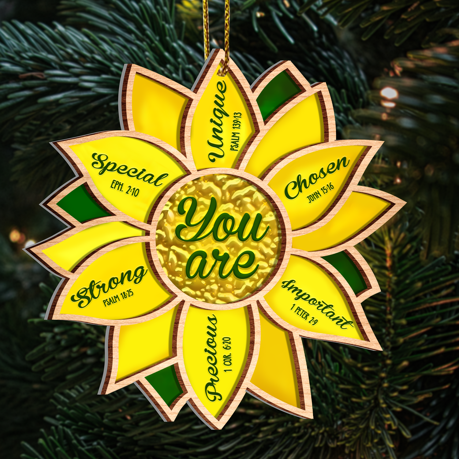 Sunflower You Are Bible Identity In Christ Ornament 2 Layers Christmas Car Hanging Wooden Acrylic Ornament