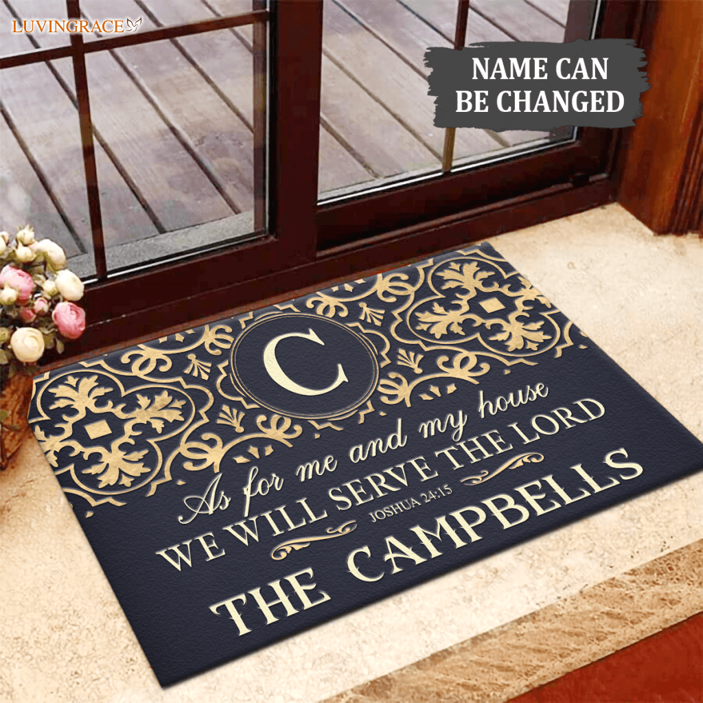 Modern Farmhouse Pattern Serve The Lord Personalized Doormat