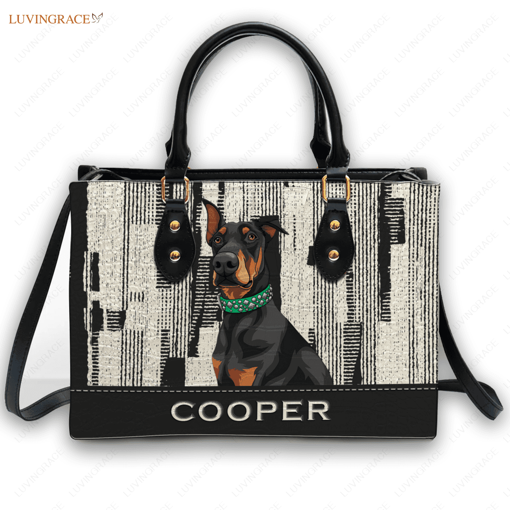 Monochrome Grainy Pet Digital Painting Portrait - Personalized Custom Leather Bag Handbags
