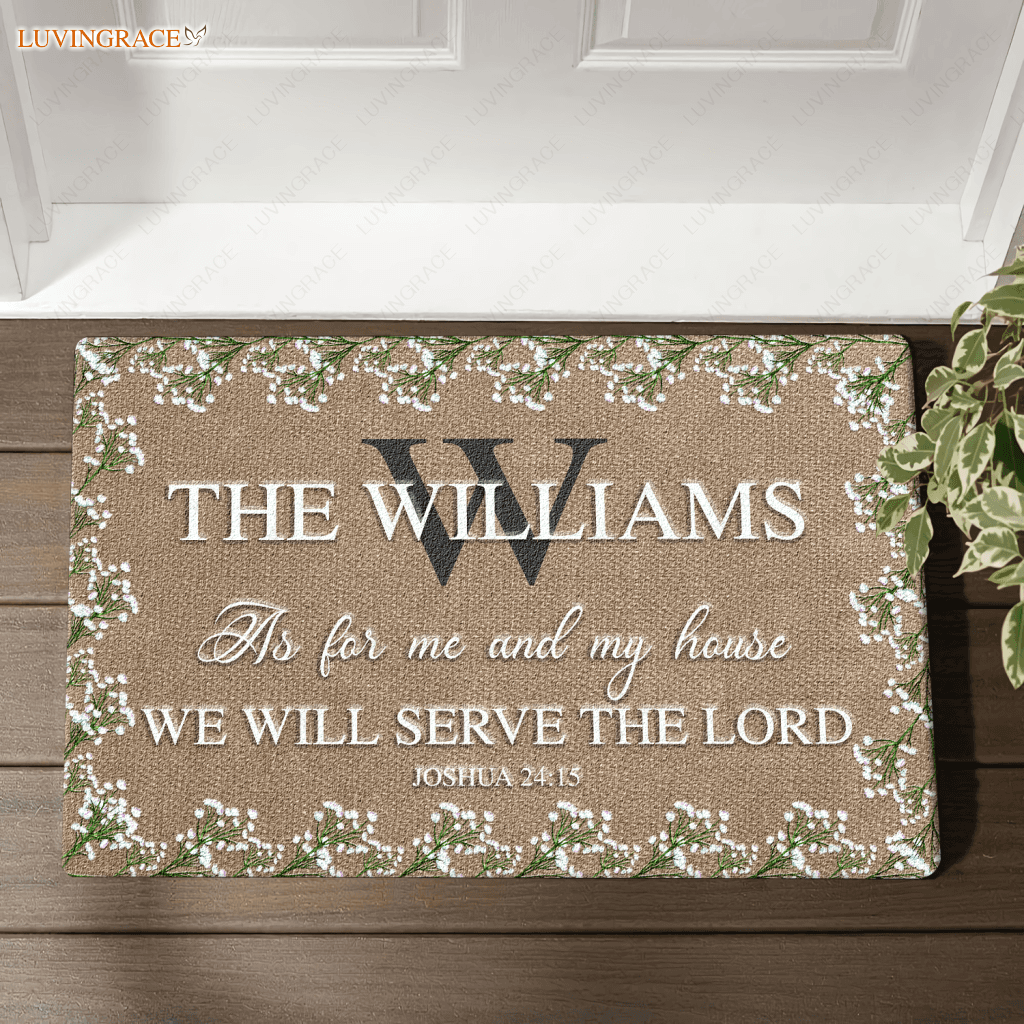 Monogram Floral Wreath Rustic Serve The Lord Personalized Doormat