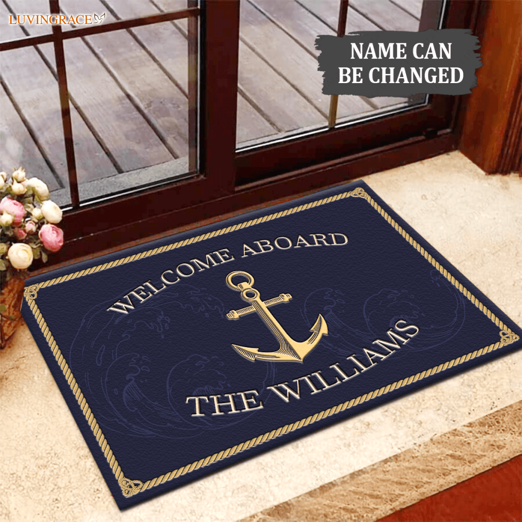 Nautical Anchor Boat Family Personalized Doormat