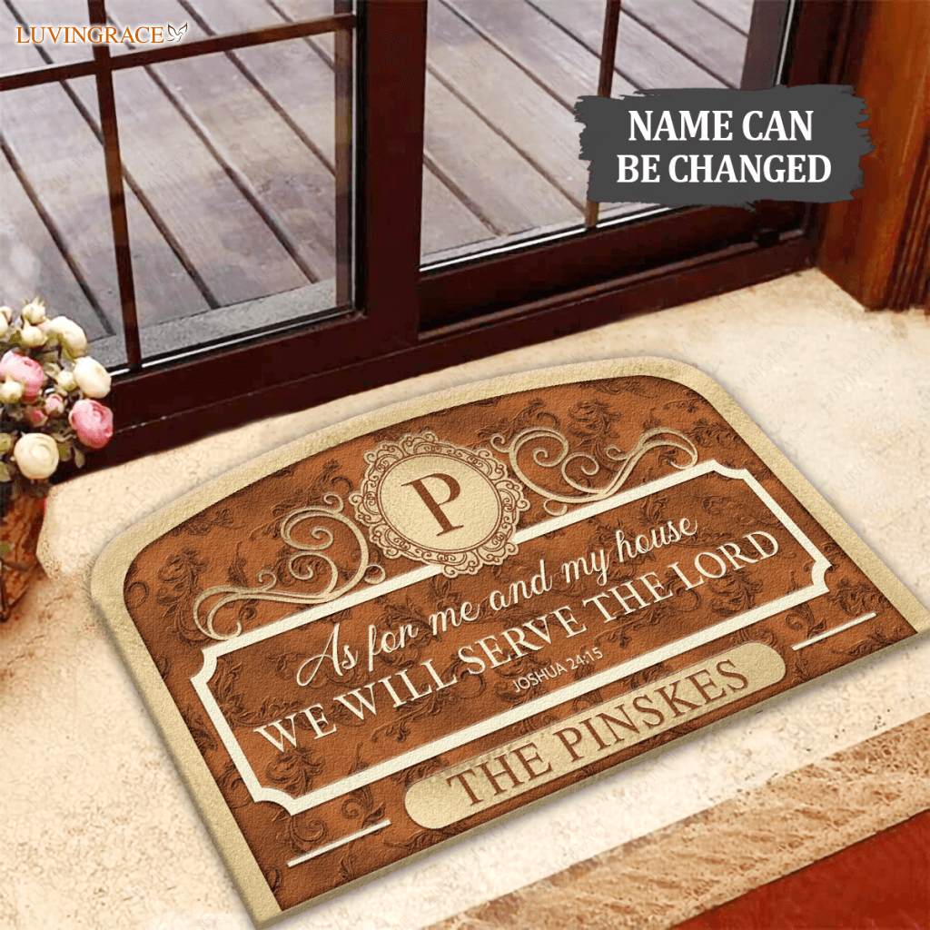 New Family Home Serve The Lord Personalized Shaped Doormat