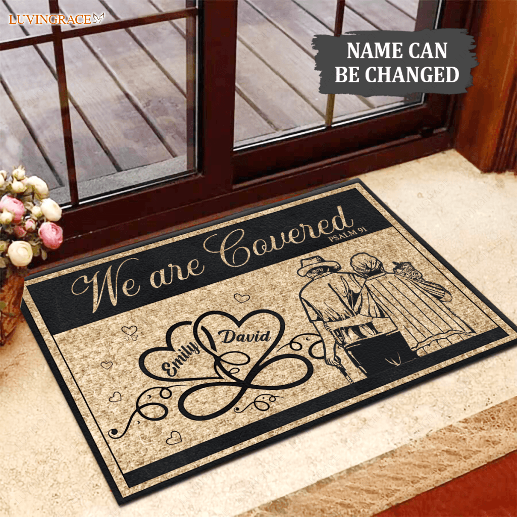 Old Couple We Are Covered Psalm 91 Personalized Doormat