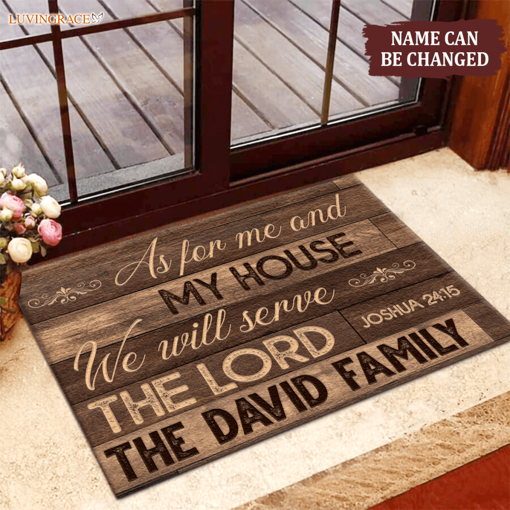 Old Wooden As For Me And My House Collection Family Name Personalized Doormat