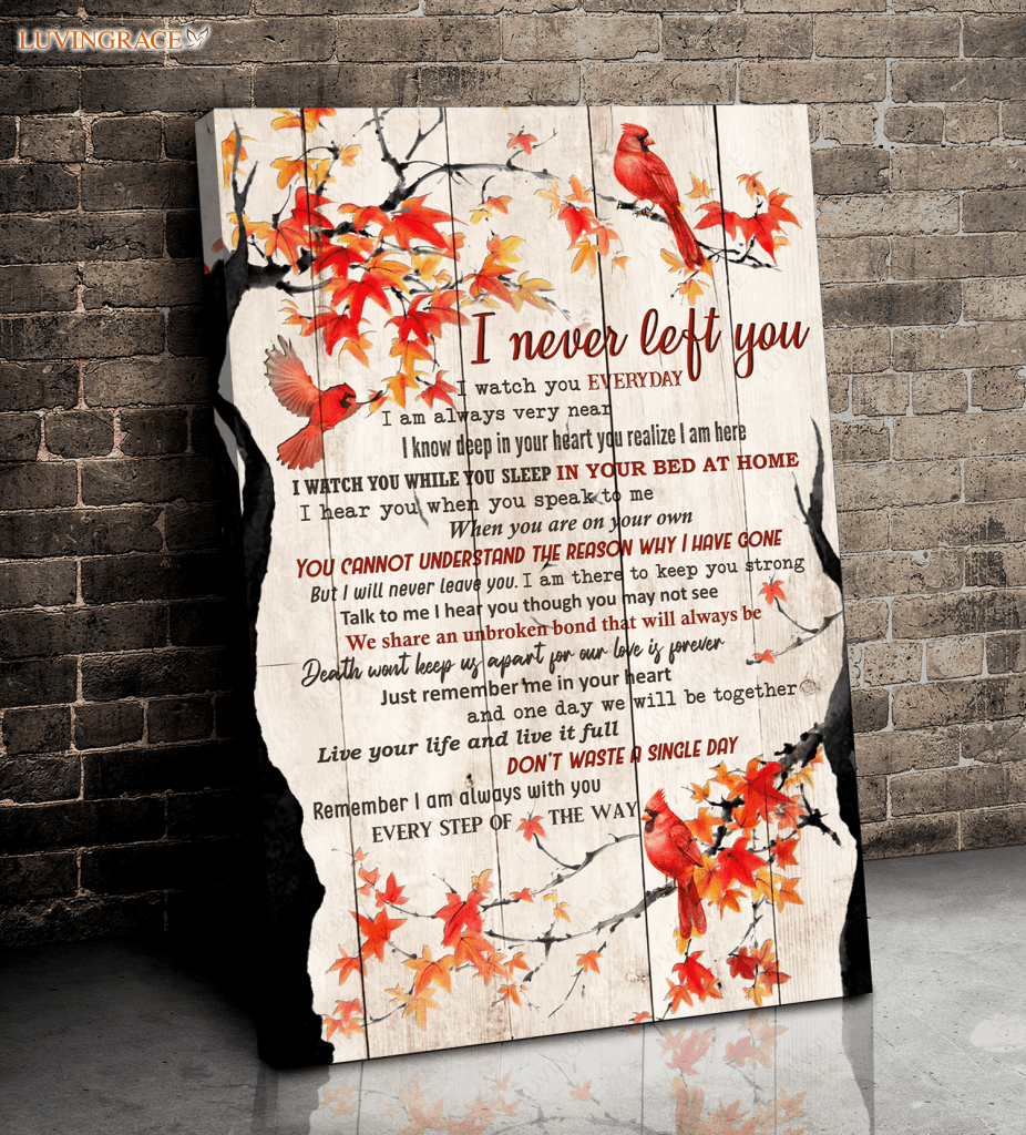 Orange Maple Red Cardinals I Never Left Wall Art Canvas