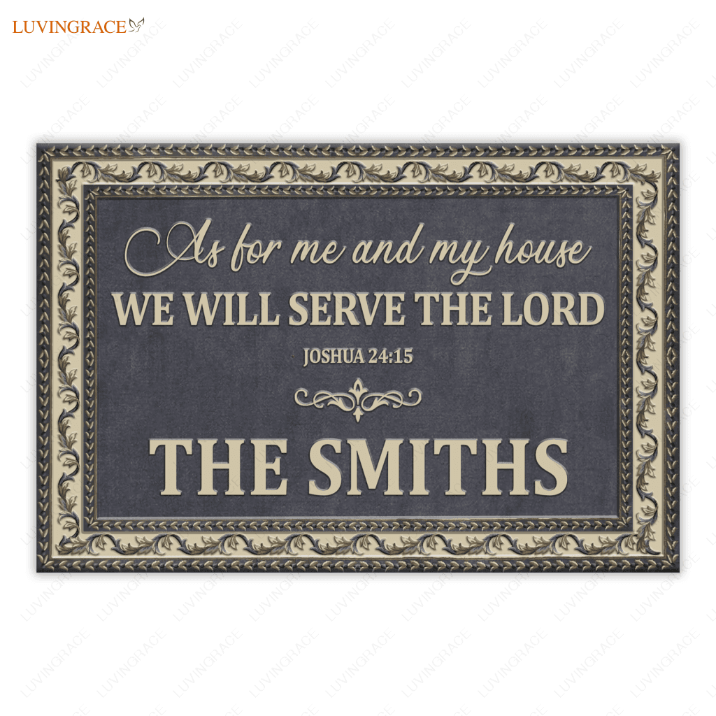 Oriental Slate Blue Serve The Lord Personalized Doormat