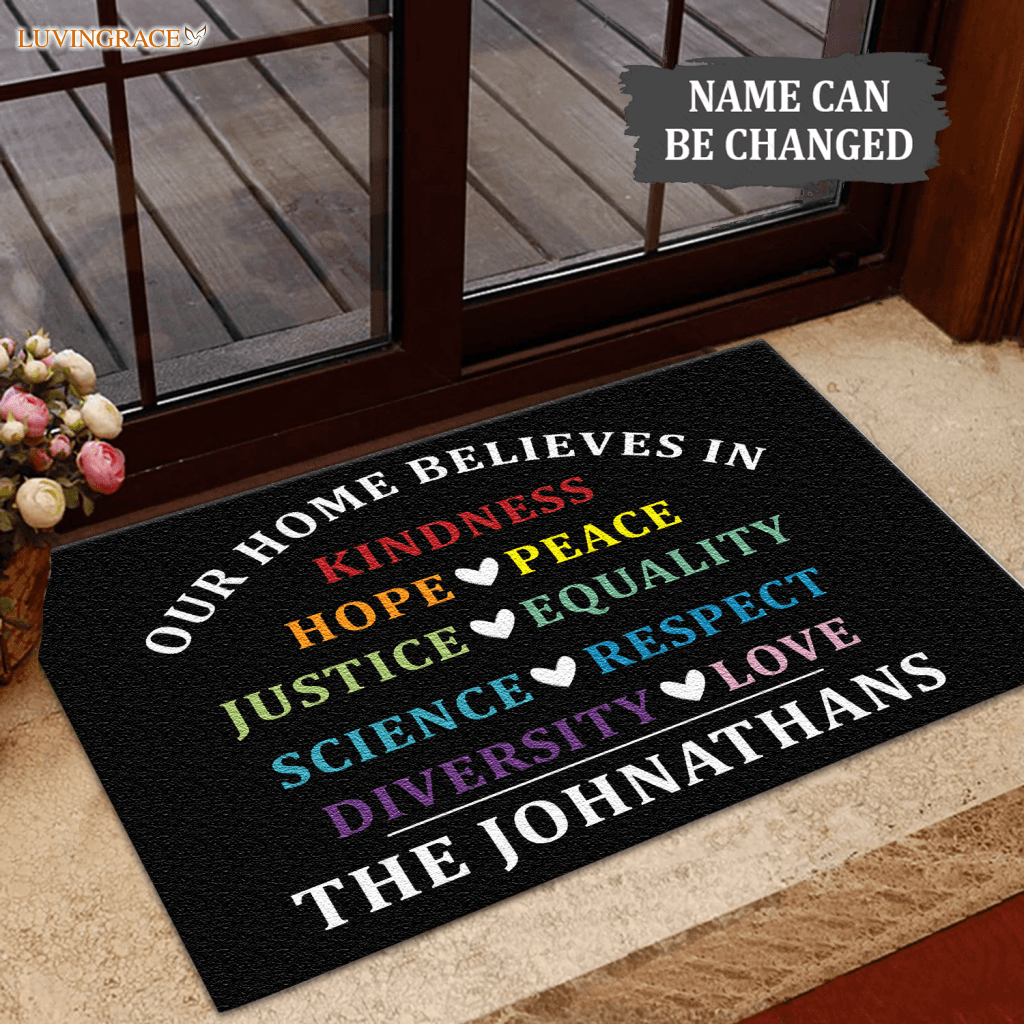 Our Home Believes In Kindness Hope Peace Personalized Doormat