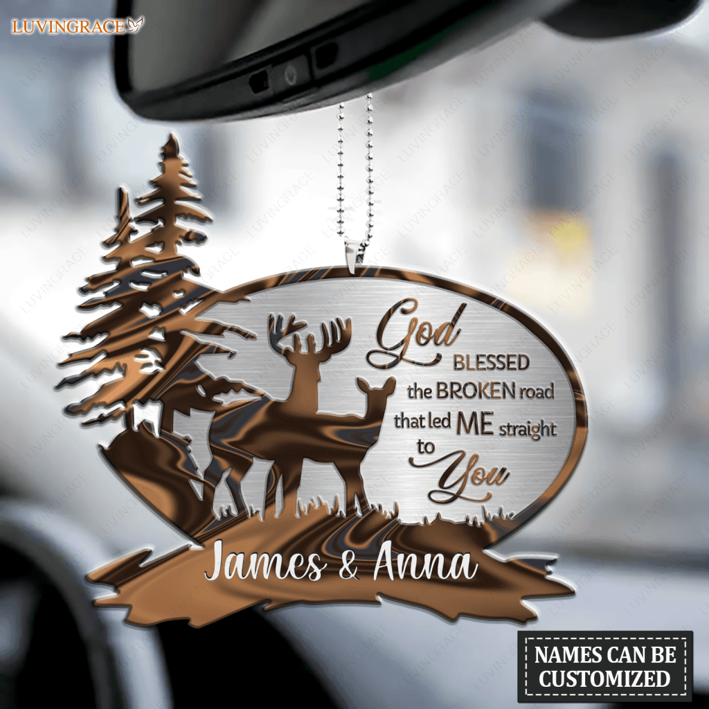 Outdoor Scene With Deers God Blessed Personalized Ornament