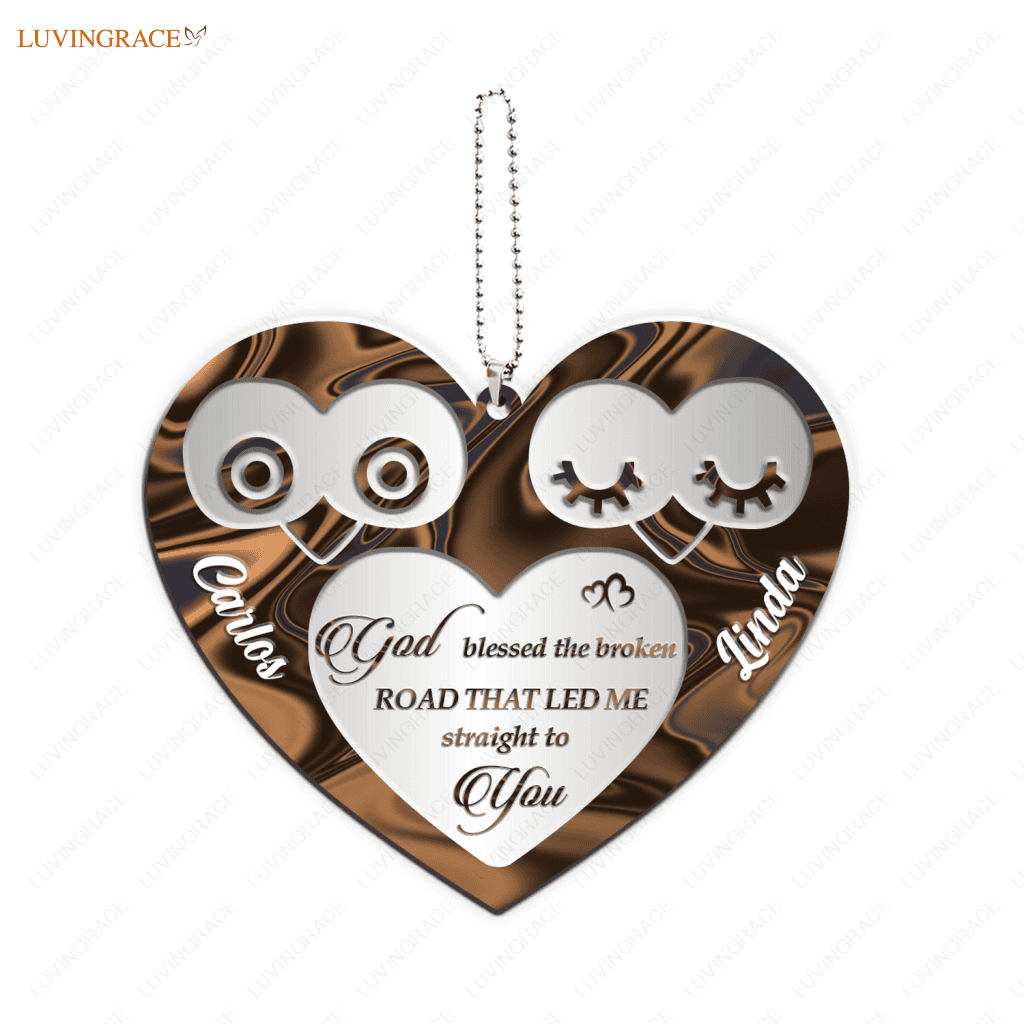 Owl Heart God Blessed Personalized Couple Ornament