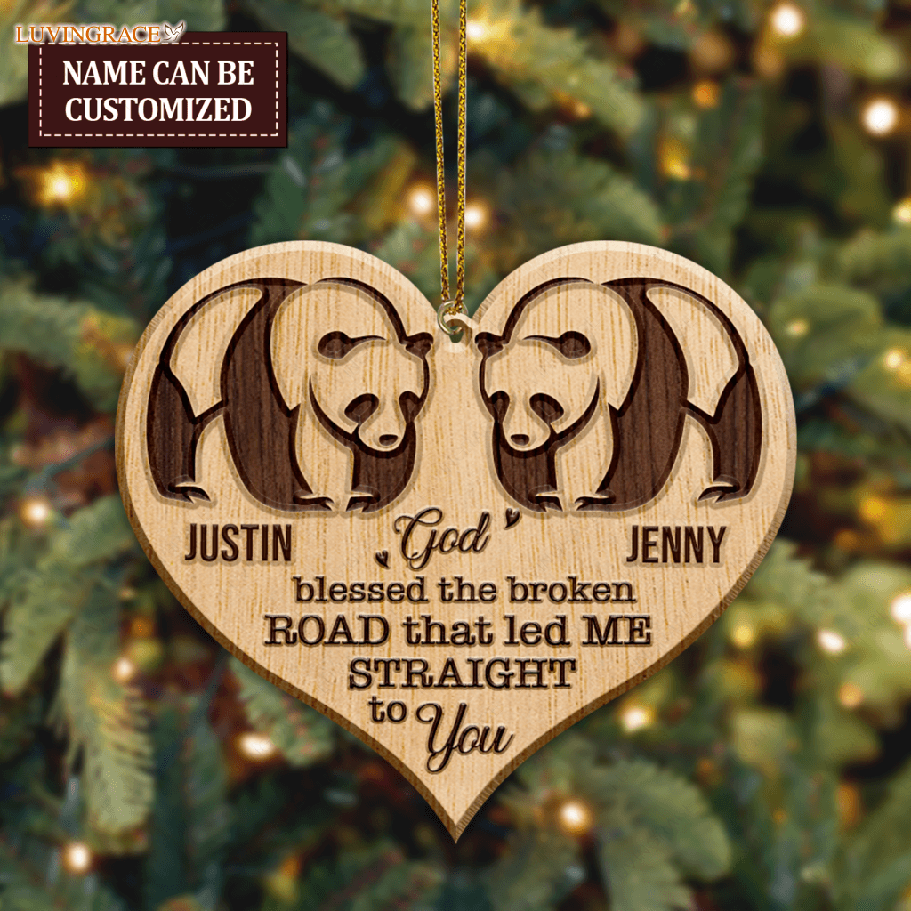 Panda Couple God Blessed Personalized Wood Engraved Ornaments Wooden Ornament