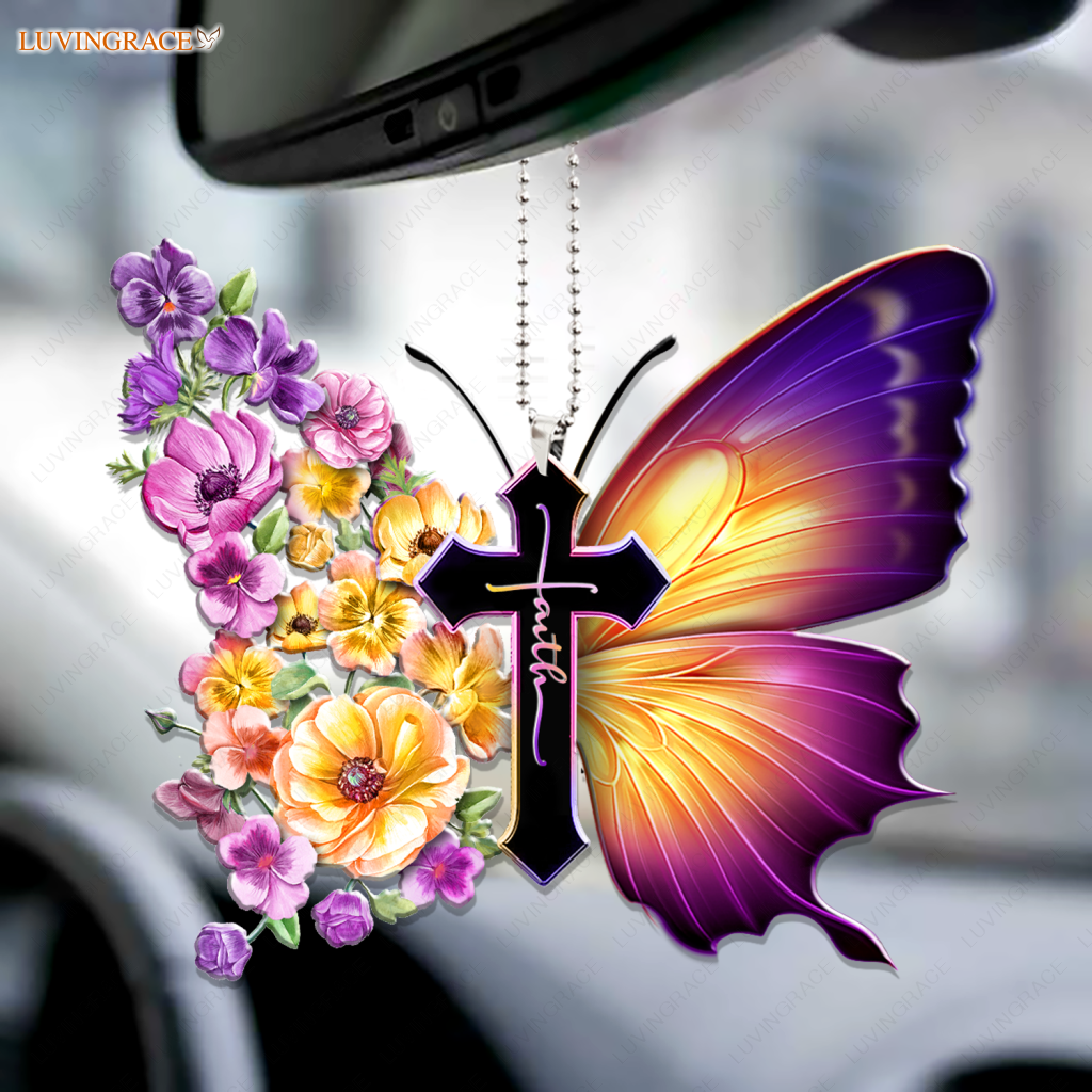 Pansies Faith Butterfly Ornament
