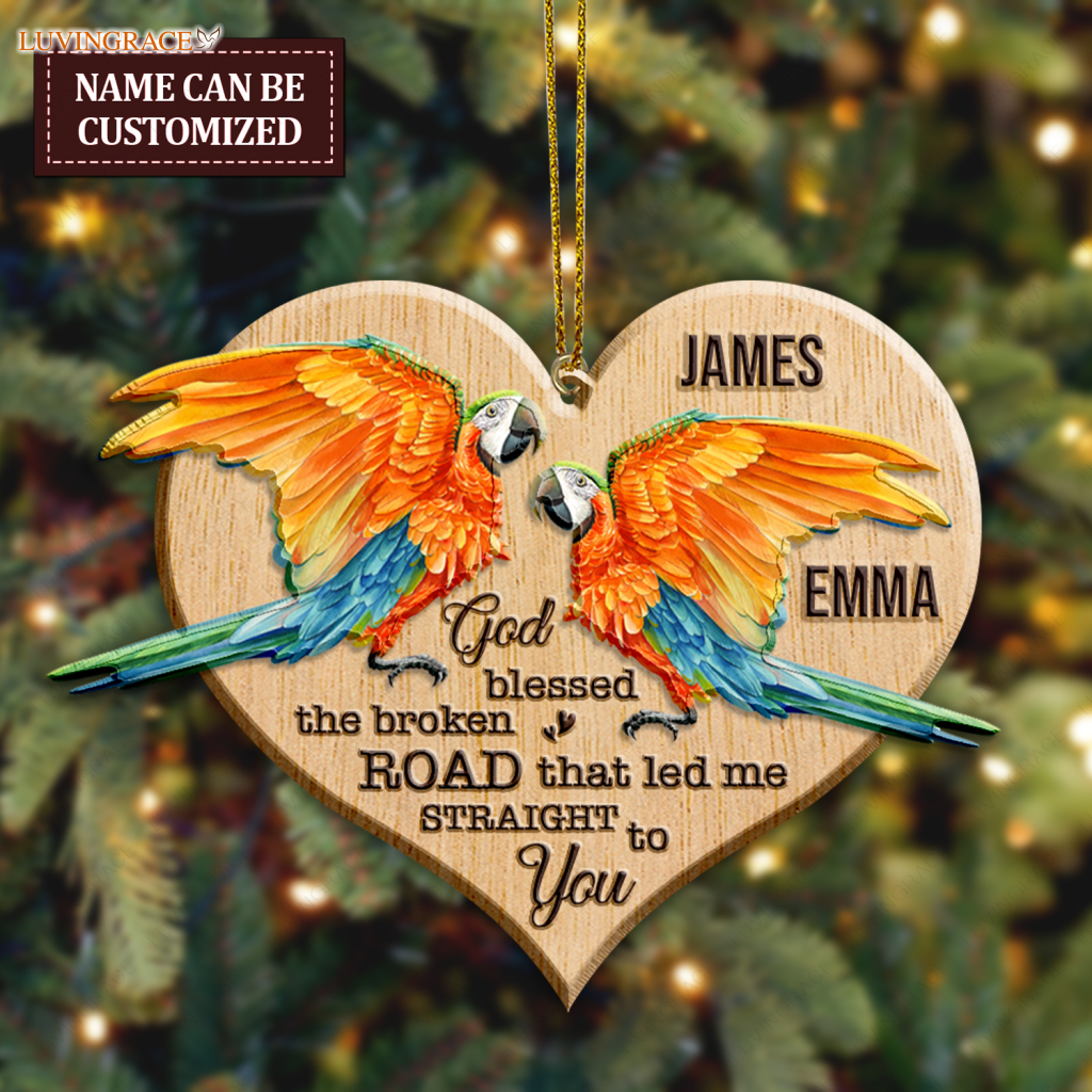 Parrot Couple God Blessed Personalized Wood Engraved Ornaments Wooden Ornament