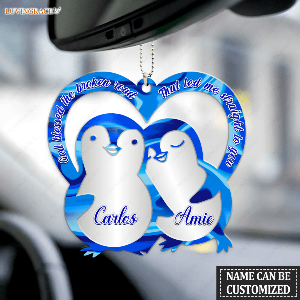 Penguins In Love God Blessed Personalized Couple Ornament