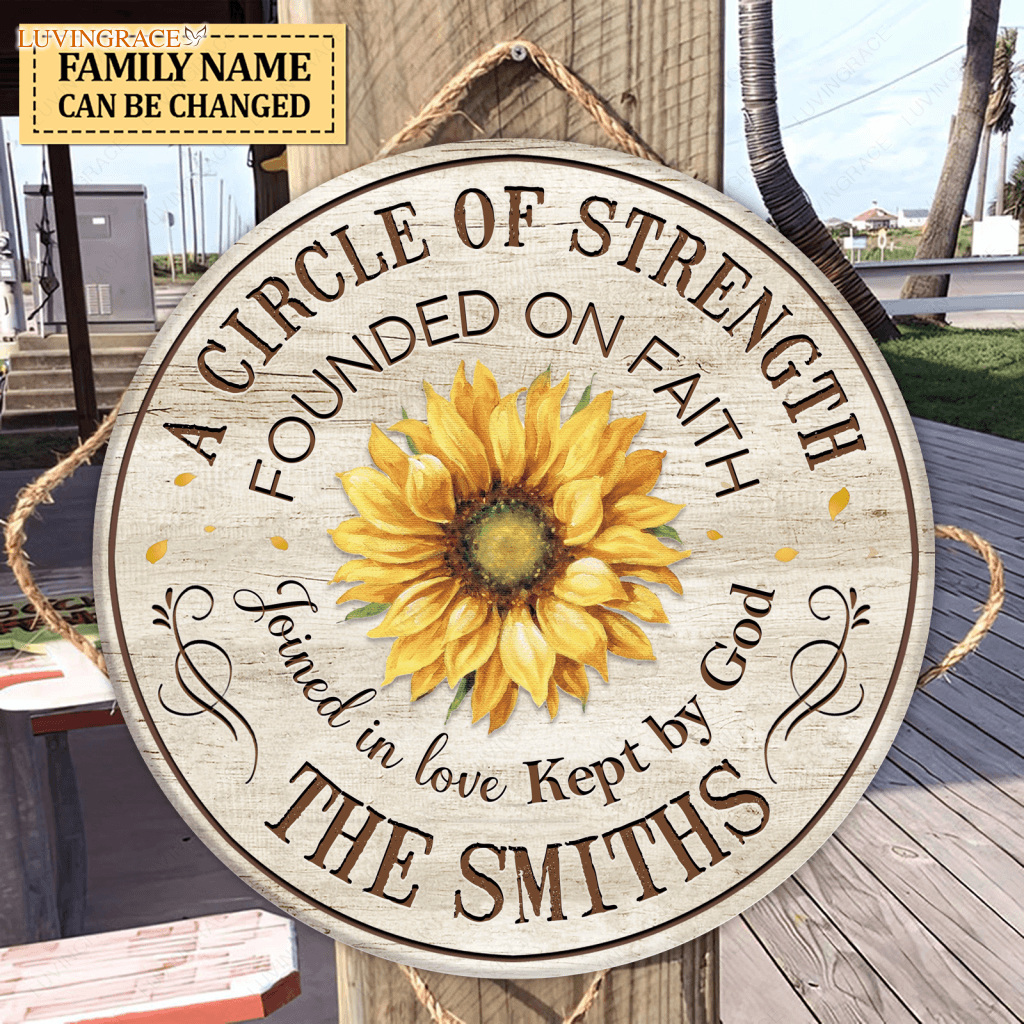 Personalized A Circle Of Family Sunflower Sign Wood