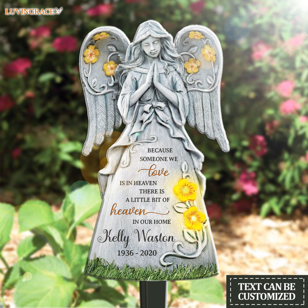 Personalized A Little Bit Of Heaven In Ourr Home Angel Plaque Stake