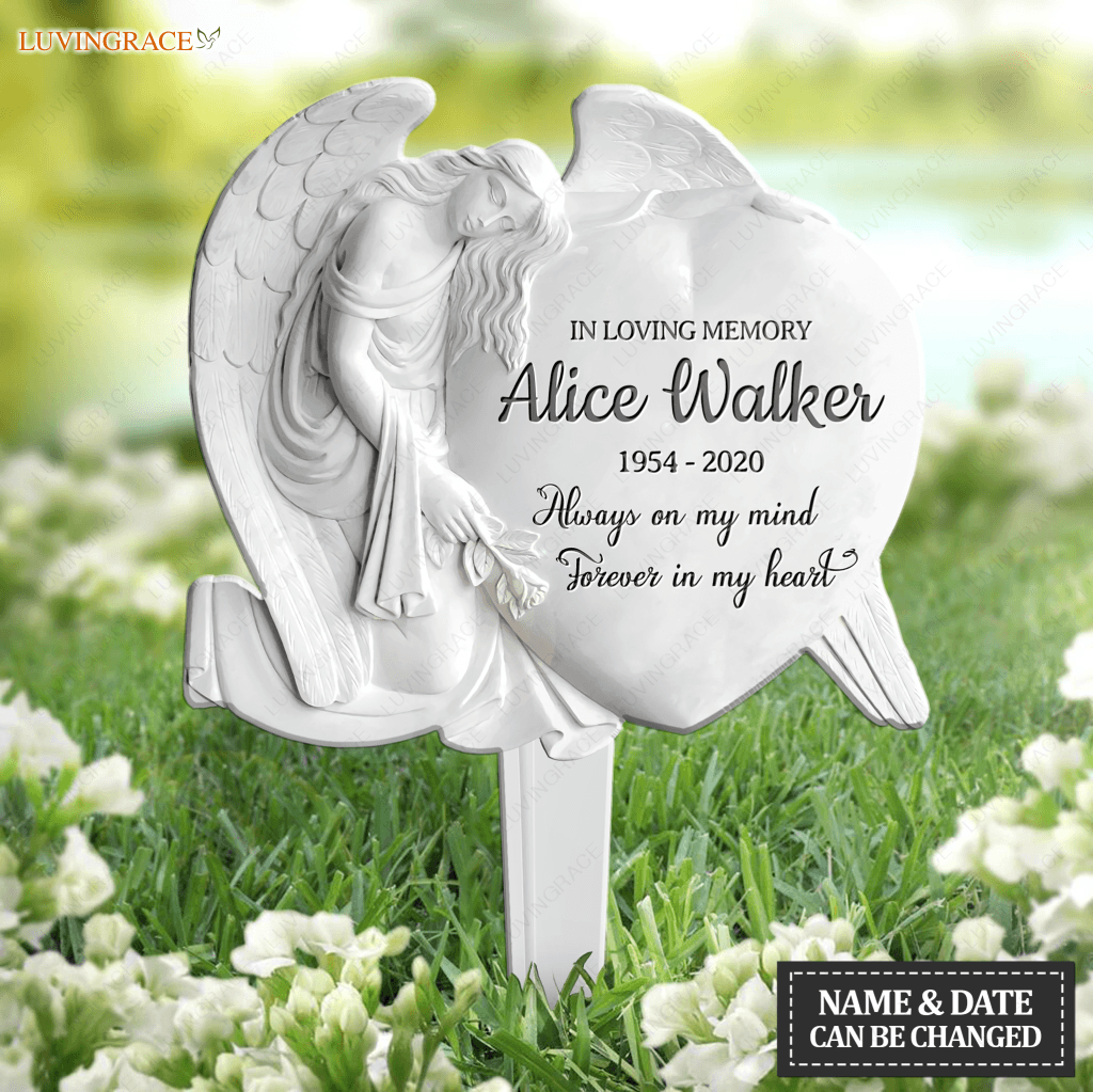 Personalized Angel Heart Memorial Plaque Stake
