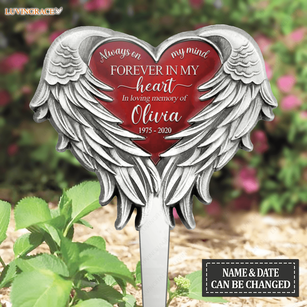Personalized Angel Heart Memorial Plaque Stake