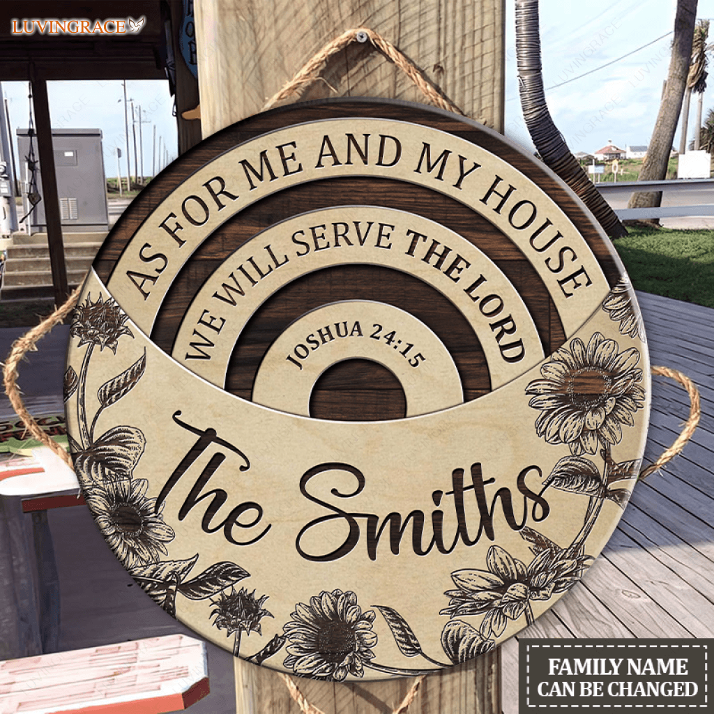 Personalized As For Me And My House Half Moon Circle Sign Wood