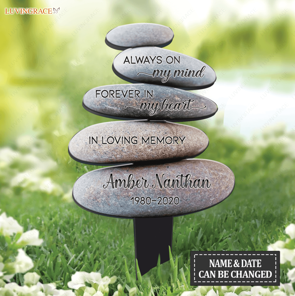 Personalized Balanced Stacked Stones Memorial Plaque Stake