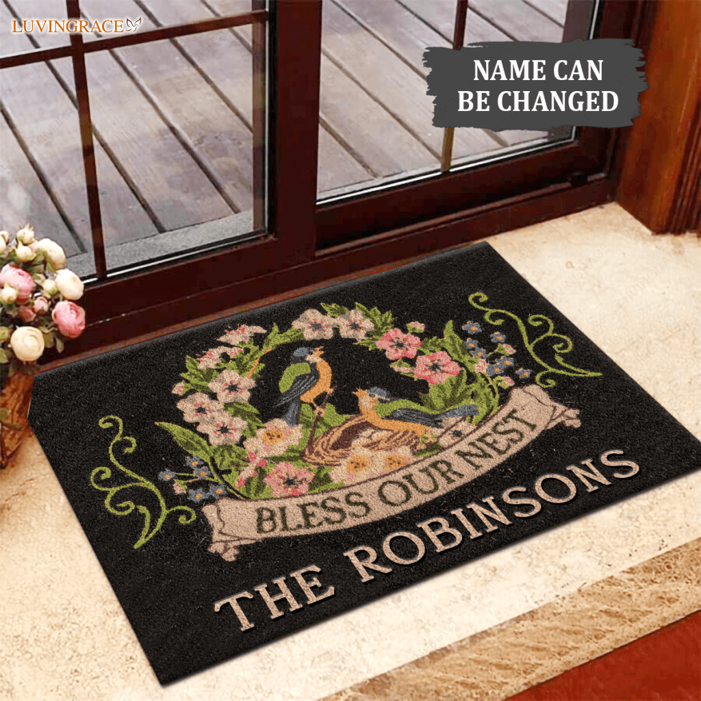 Personalized Bird Couple Bless Our Nest Doormat