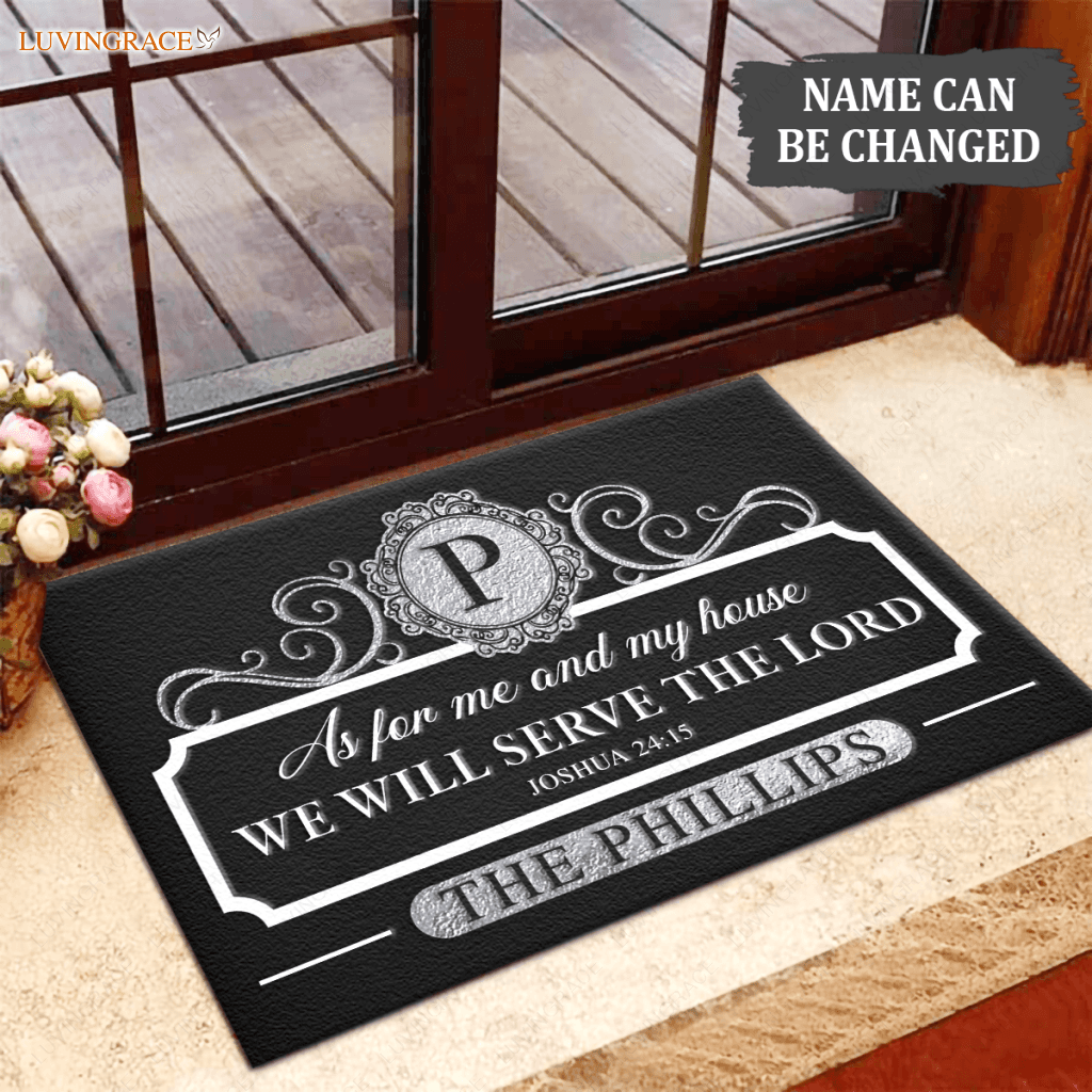 Personalized Black Elegant Family Home Serve The Lord Doormat