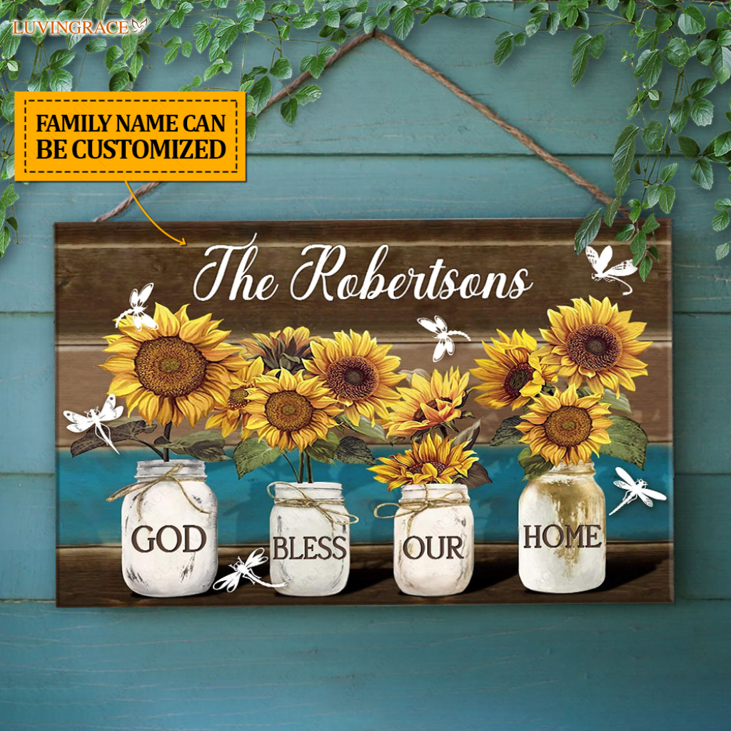 Personalized Bless Our Home Wood Rectangle Sign