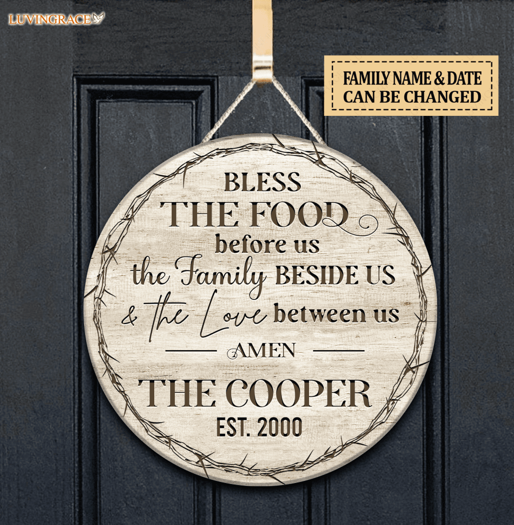 Personalized Bless The Food Family Love Wood Circle Sign
