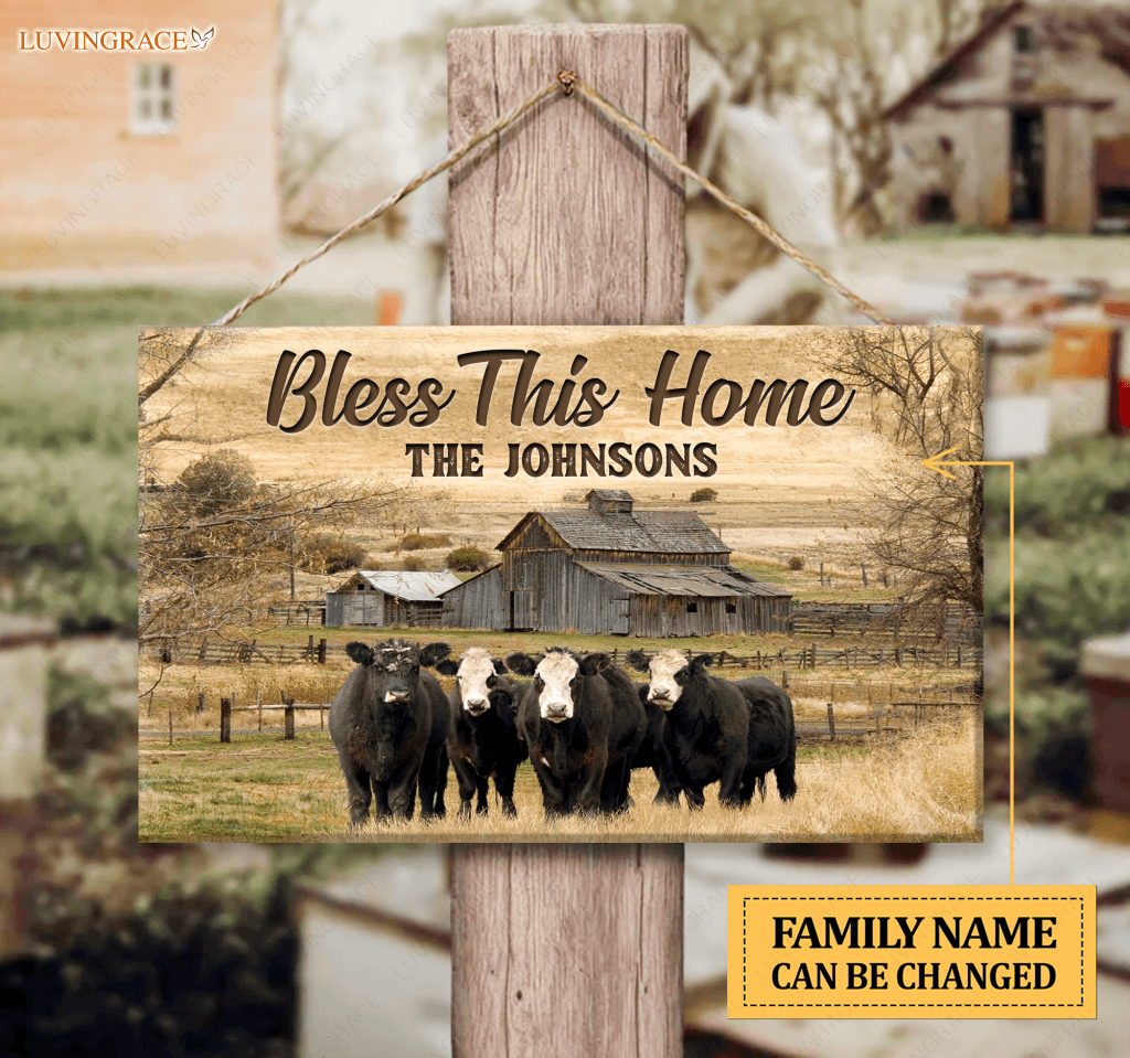 Personalized Bless This Home Farm House Rectangle Wood Sign