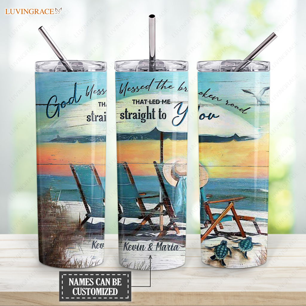 Personalized Blessed The Broken Road Skinny Tumbler