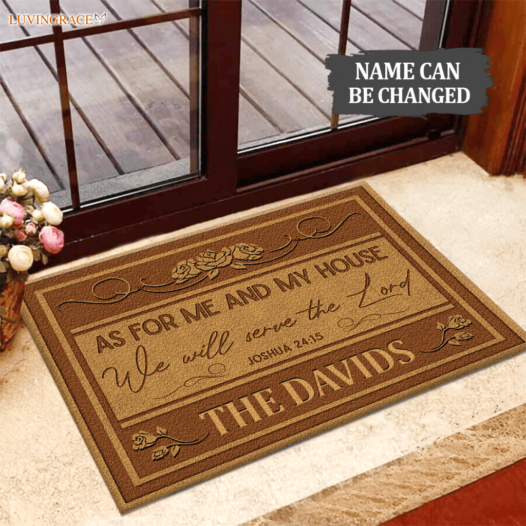 Personalized Brown And Tan Doormat Serve The Lord