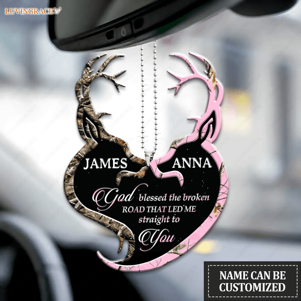 Personalized Brown Buck And Pink Doe God Blessed Ornament