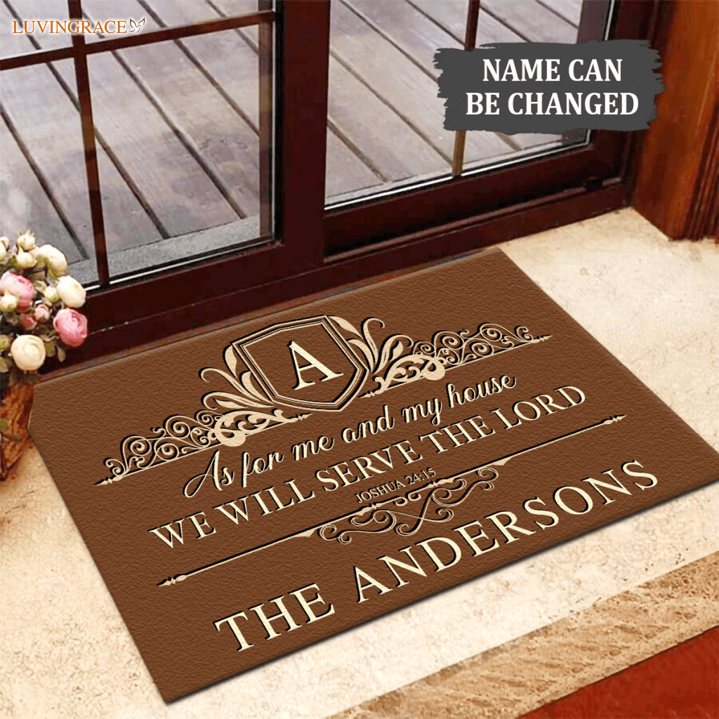 Personalized Brown Monogram Luxury Serve The Lord Doormat