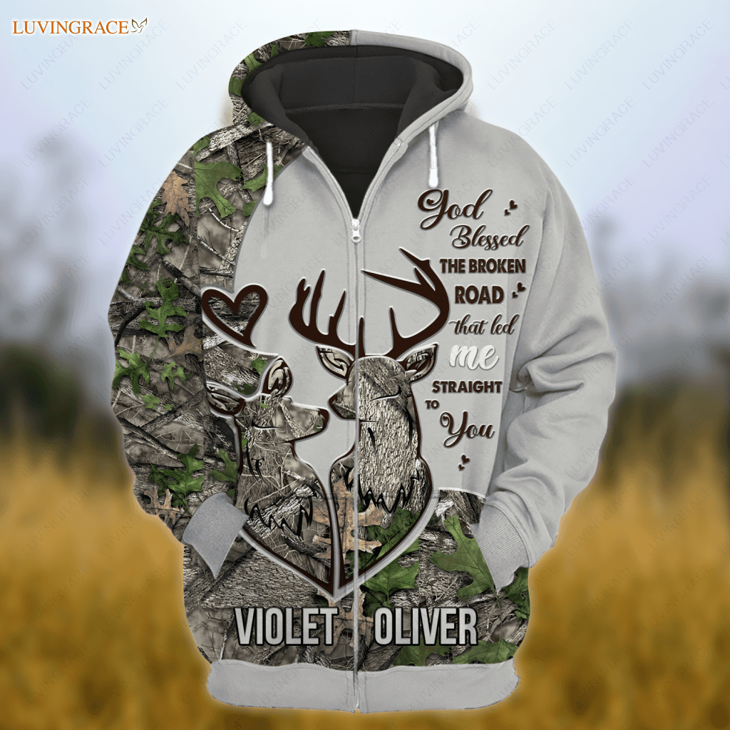 Personalized Buck And Doe Camo God Blessed Zipper Hoodie
