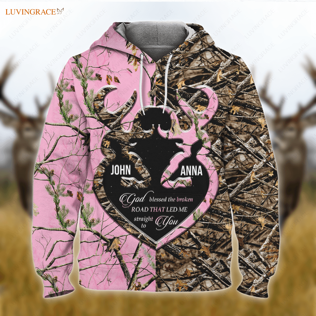 Personalized Buck And Doe Heart God Blessed Zipper Hoodie