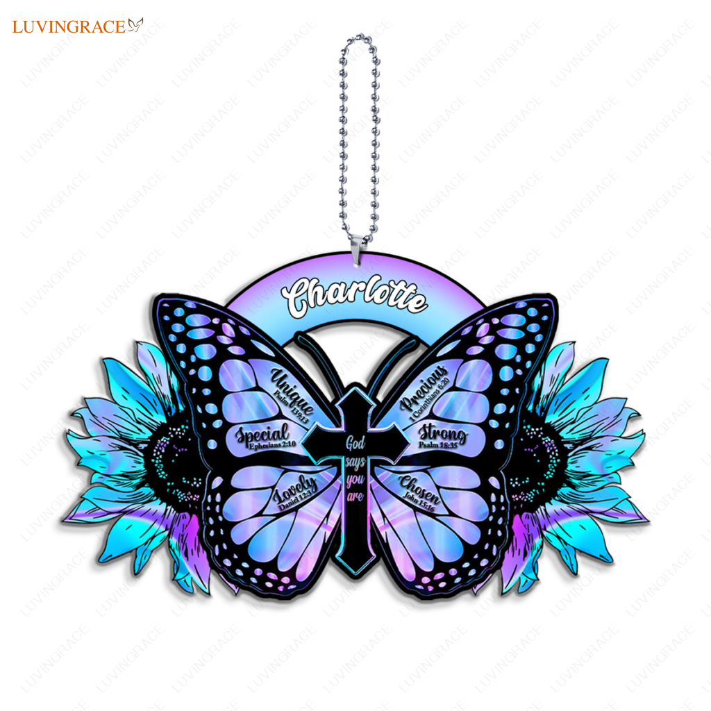 Personalized Butterfly And Sunflower God Says You Are Hologram Ornament