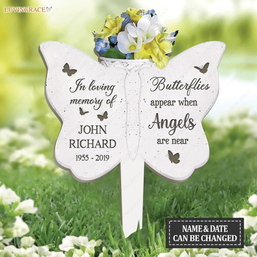 Personalized Butterfly Flower Pot Memorial Plaque Stake