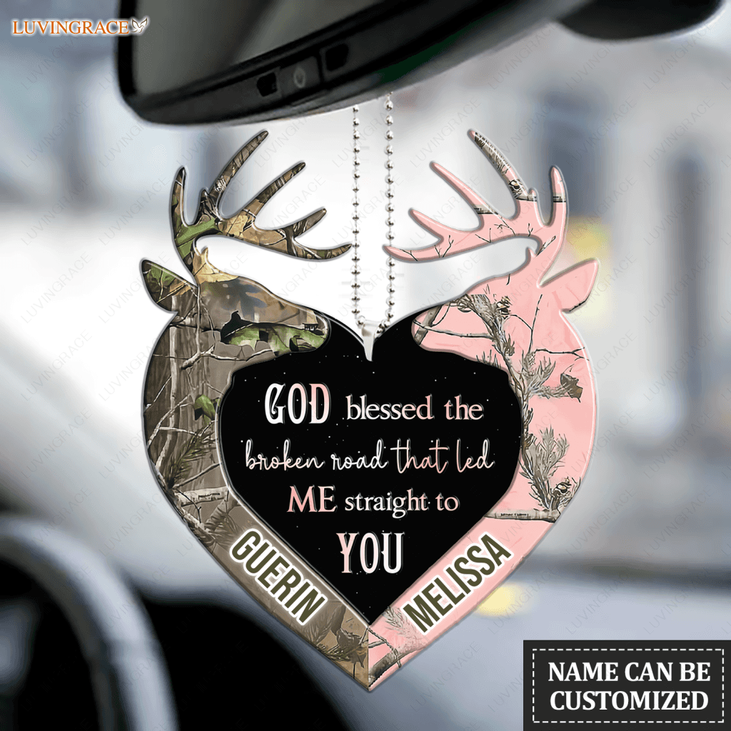 Personalized Camo Heart With Deers God Blessed Ornament