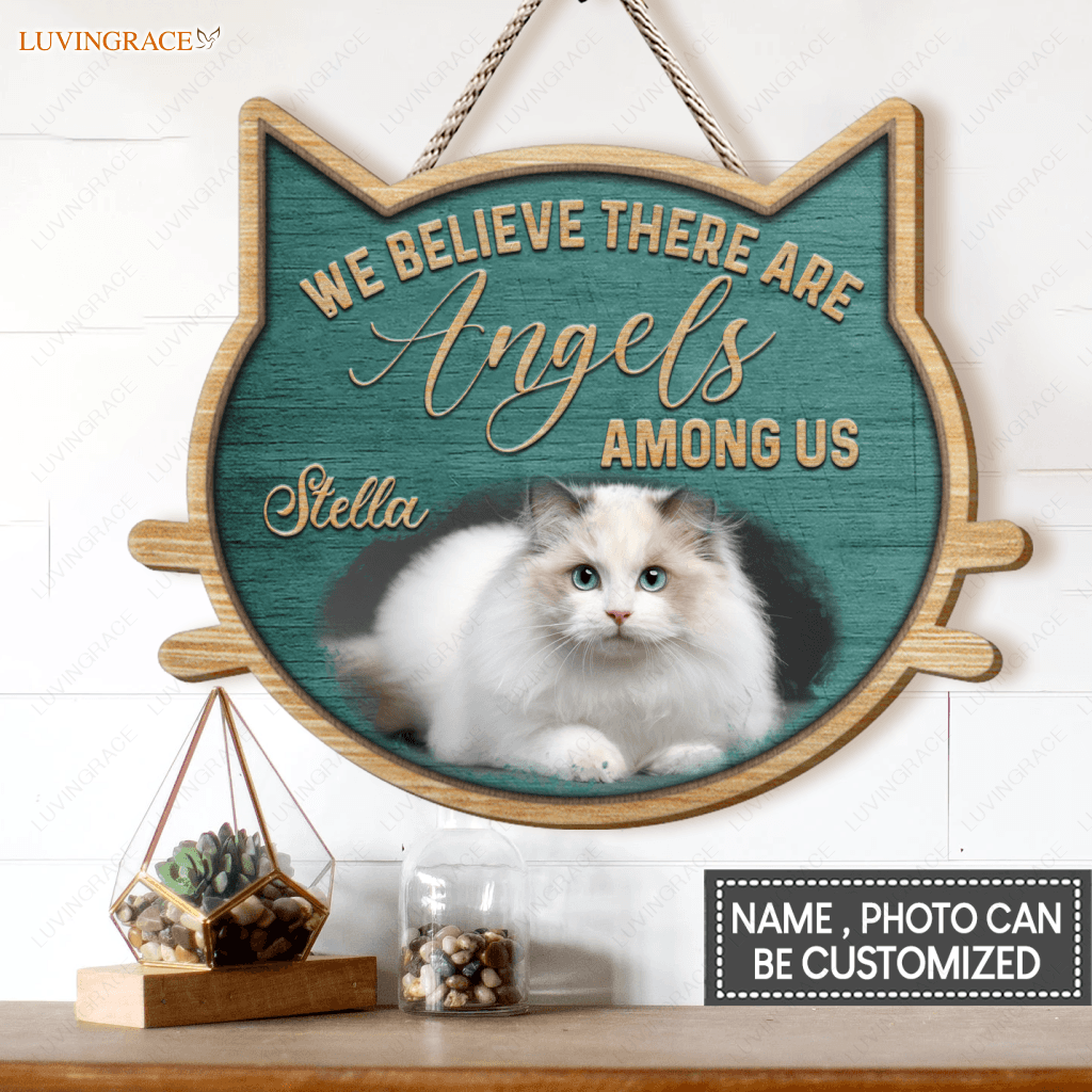 Personalized Cat Angels Among Us Memorial Customized Shape Wooden Sign Heteromorphic Wood